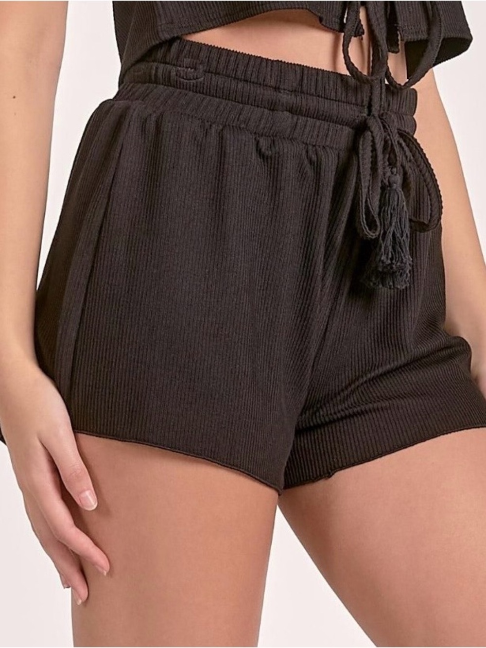 Women’s Ribbed Black Athletic Shorts with Drawstring Waist